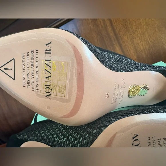 Aquazzura Asha Mesh Leather Pump 85 Black Heels – Size 37 – NIB - Picture 8 of 12